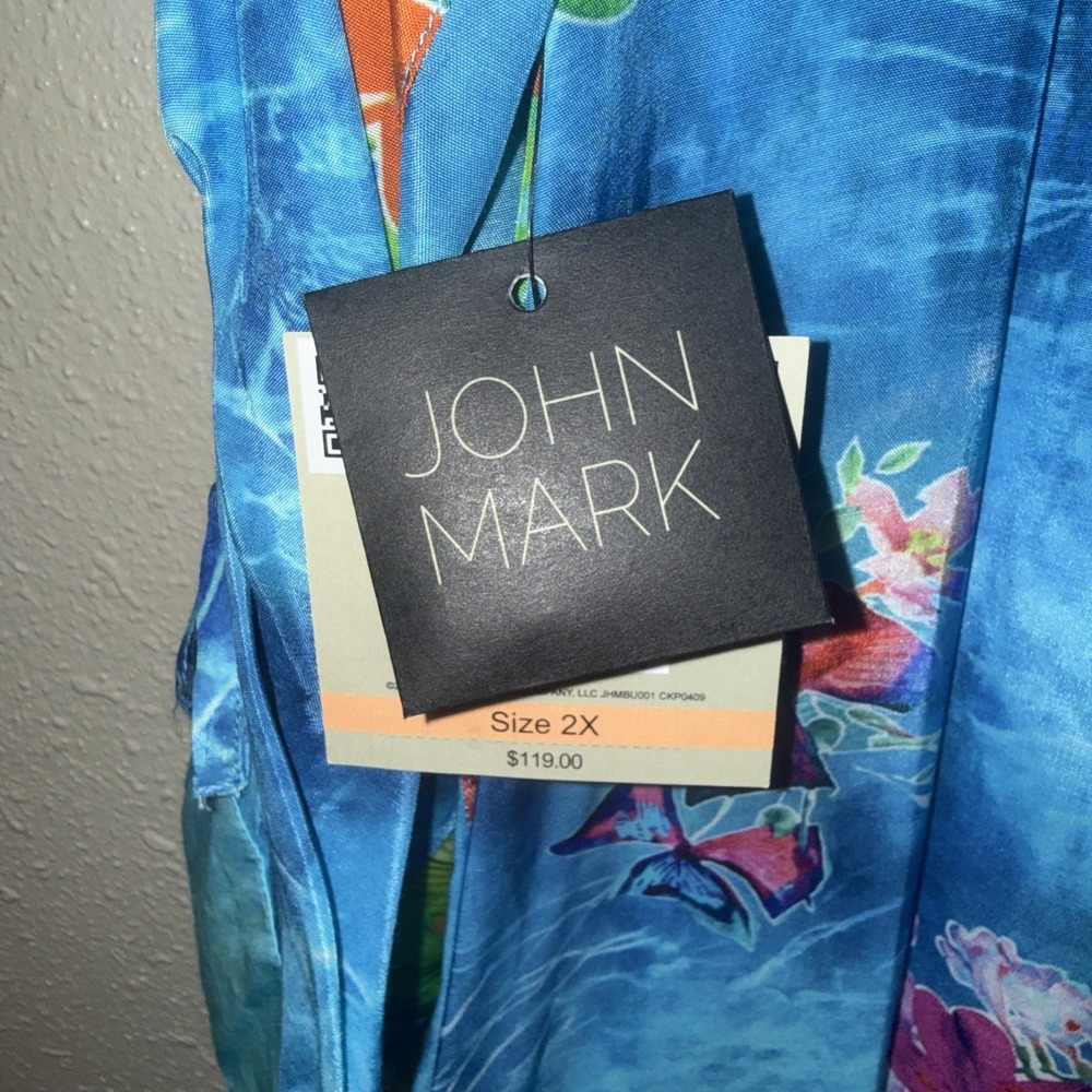John Mark Shirt Top Women 2X Island Dreaming Floral Print Colorful Blue Boho NEW - Picture 4 of 10